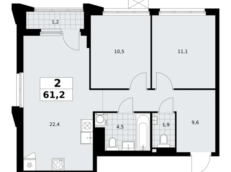 Apartamento 2 habitaciones 61 m² Troitsk, Rusia