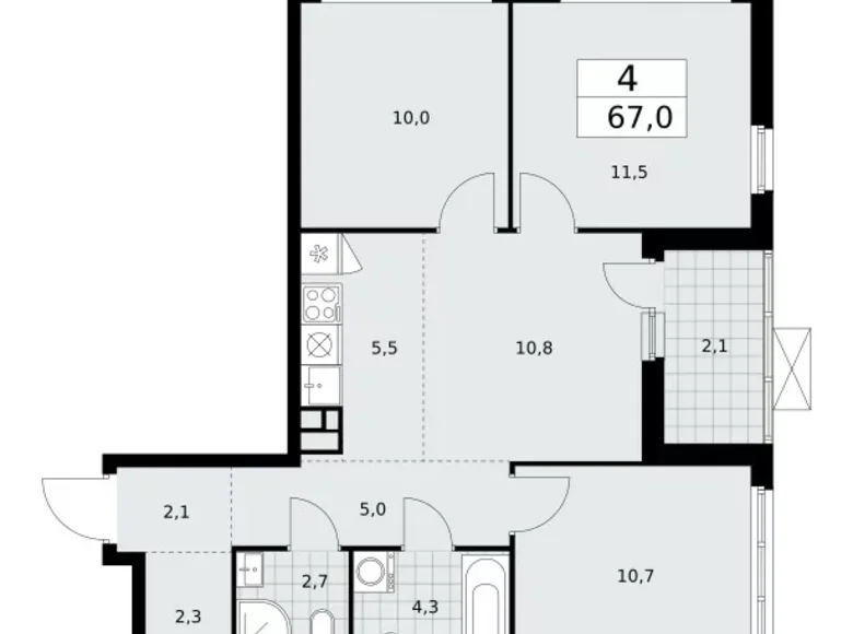 4 room apartment 67 m² Kommunarka, Russia