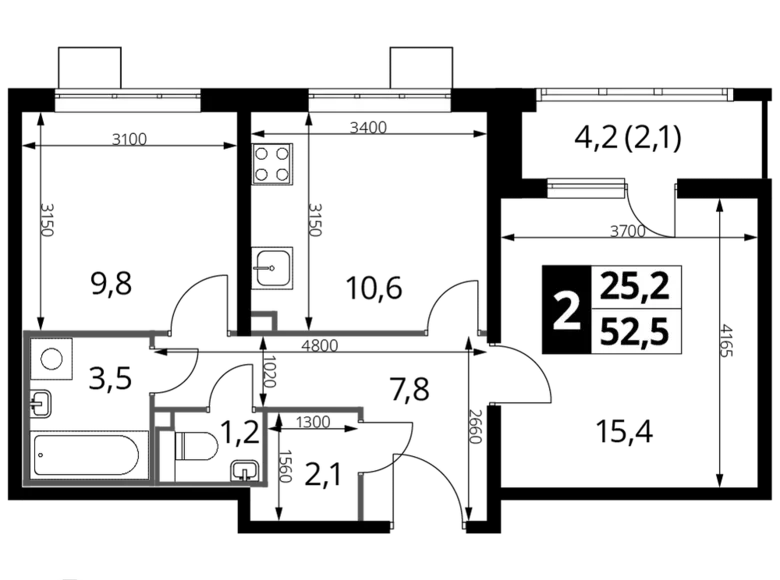 Apartamento 2 habitaciones 53 m² Liúbertsy, Rusia