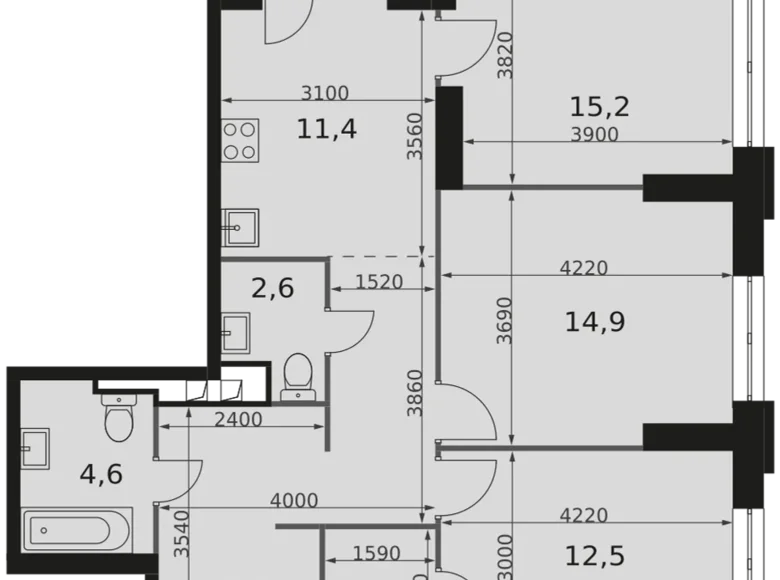 Квартира 3 комнаты 80 м² Москва, Россия