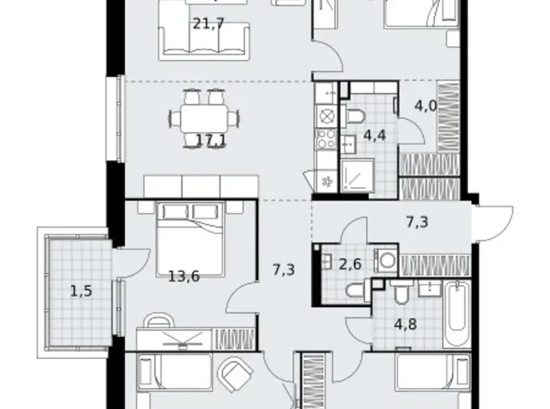 5 room apartment 135 m² Kommunarka, Russia