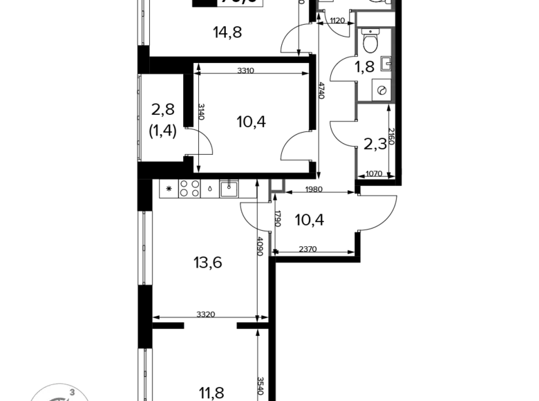 Квартира 3 комнаты 70 м² Ленинский городской округ, Россия