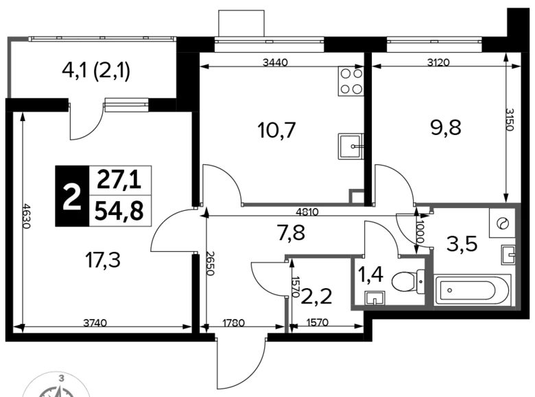 Wohnung 2 zimmer 55 m² Ljuberzy, Russland
