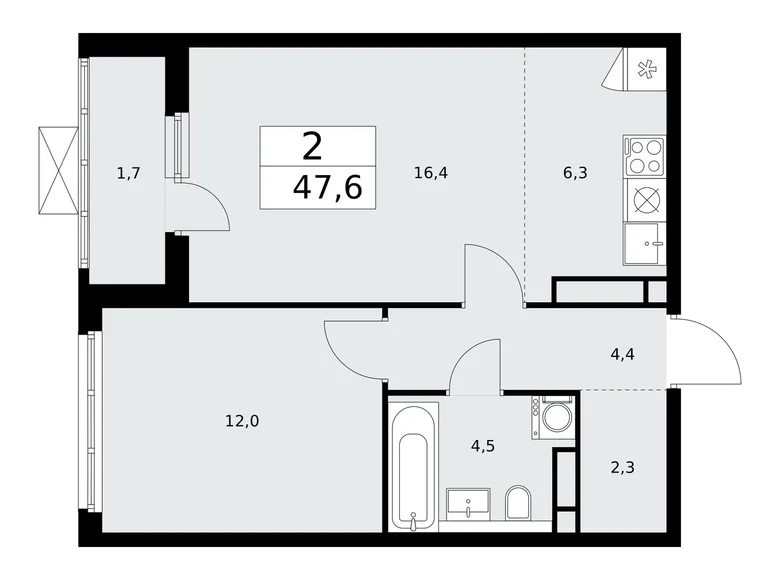 Квартира 2 комнаты 48 м² район Коммунарка, Россия