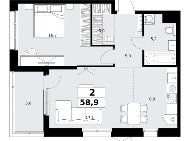 Mieszkanie 2 pokoi 59 m² Kommunarka, Rosja