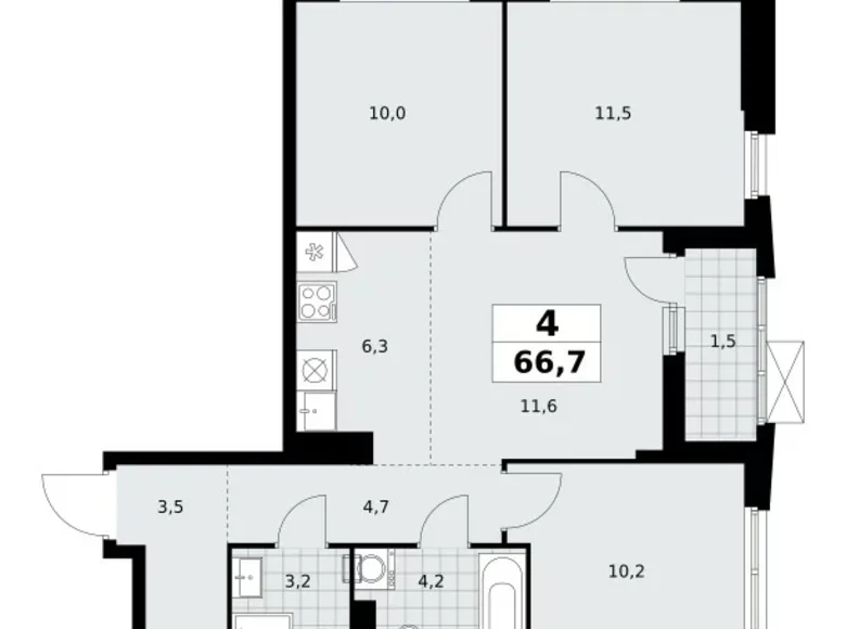 4 room apartment 67 m² Kommunarka, Russia