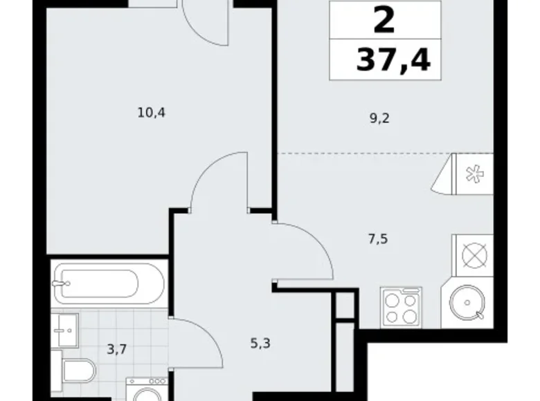 Квартира 2 комнаты 37 м² район Внуково, Россия