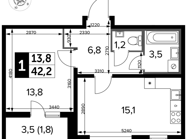 Квартира 1 комната 42 м² Ленинский городской округ, Россия