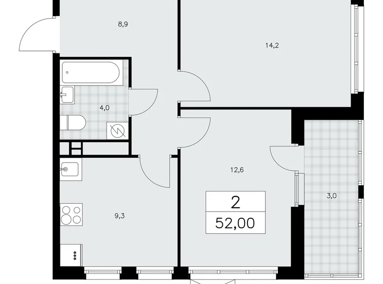 Appartement 2 chambres 52 m² Kommunarka, Russie