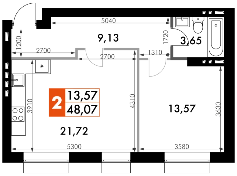 Квартира 1 комната 48 м² Апрелевка, Россия