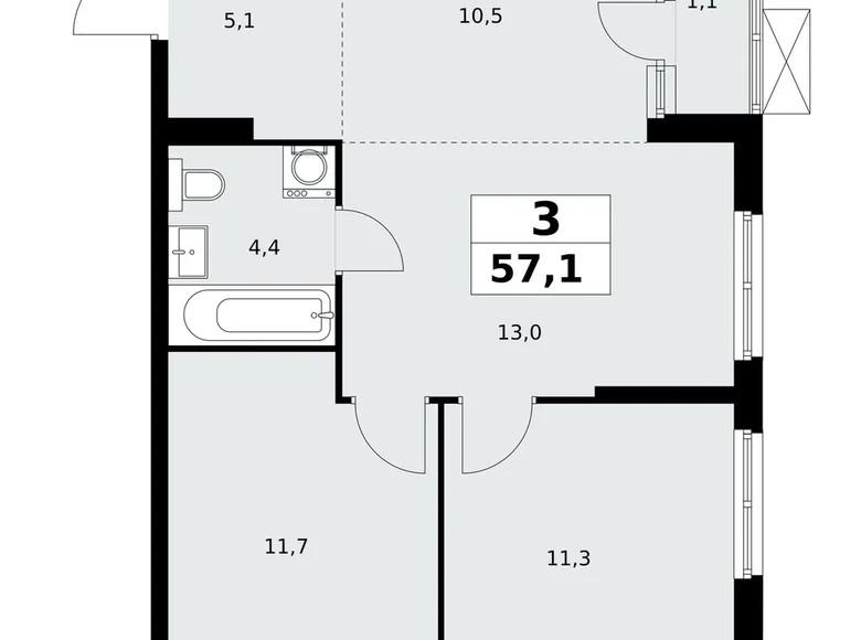 Квартира 3 комнаты 57 м² район Коммунарка, Россия