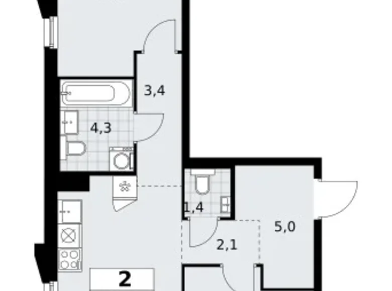 Mieszkanie 2 pokoi 59 m² Troick, Rosja