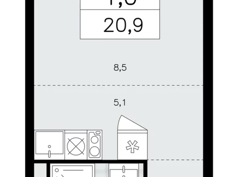 1 room apartment 21 m² Kommunarka, Russia