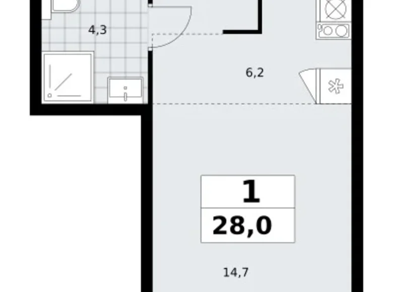 Wohnung 1 zimmer 28 m² Kommunarka, Russland