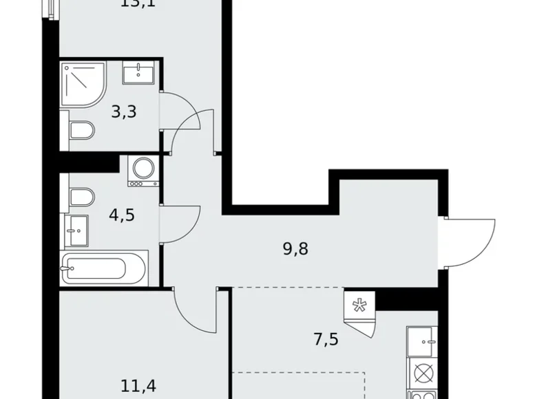 Квартира 3 комнаты 61 м² район Коммунарка, Россия