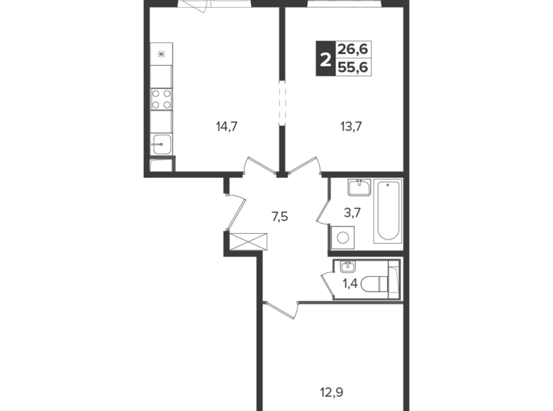 Appartement 2 chambres 55 m² Leninsky District, Russie