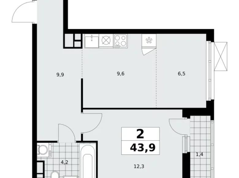 Wohnung 2 zimmer 44 m² Kommunarka, Russland