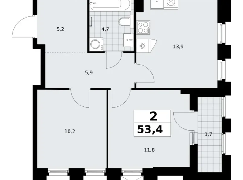 Квартира 2 комнаты 53 м² район Троицк, Россия