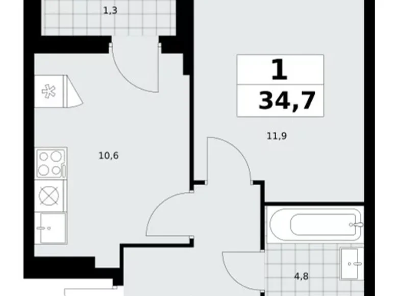 Appartement 1 chambre 35 m² Kommunarka, Russie