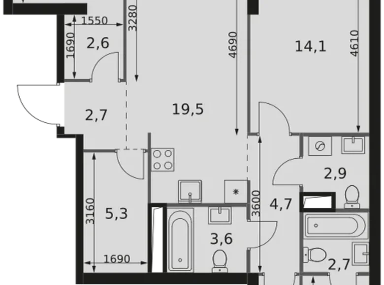 3 room apartment 87 m² Moscow, Russia