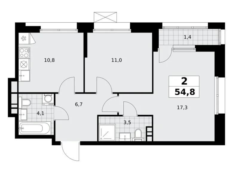 Apartamento 2 habitaciones 55 m² Kommunarka, Rusia