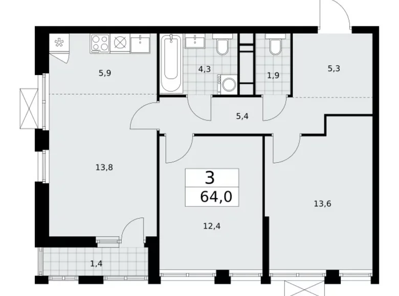 Wohnung 3 zimmer 64 m² Kommunarka, Russland