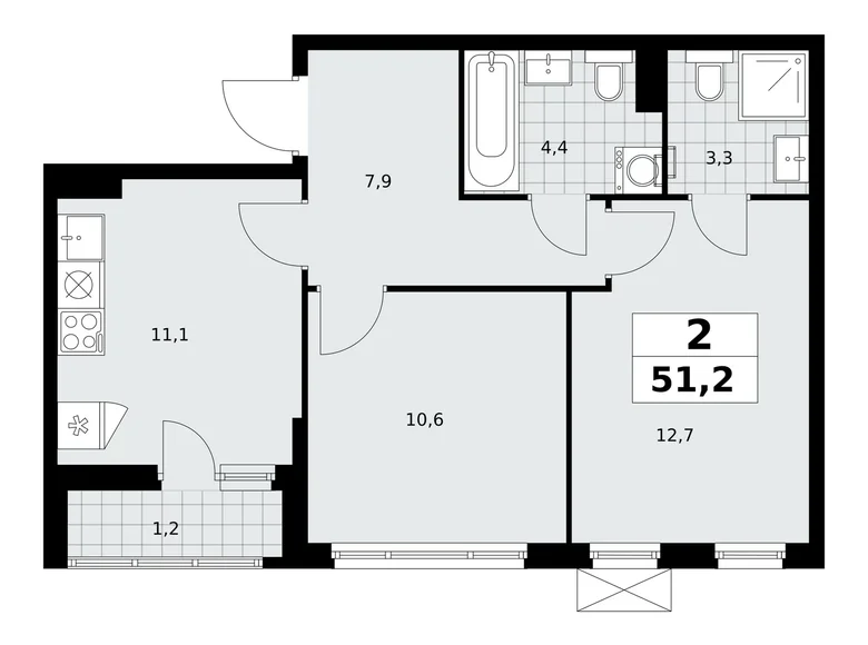 Квартира 2 комнаты 51 м² район Коммунарка, Россия