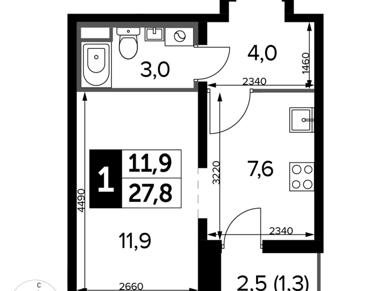 1 room studio apartment 28 m² Lyubertsy, Russia