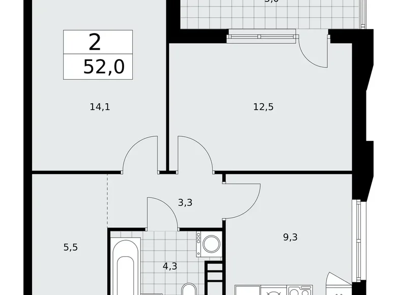 2 room apartment 52 m² Kommunarka, Russia