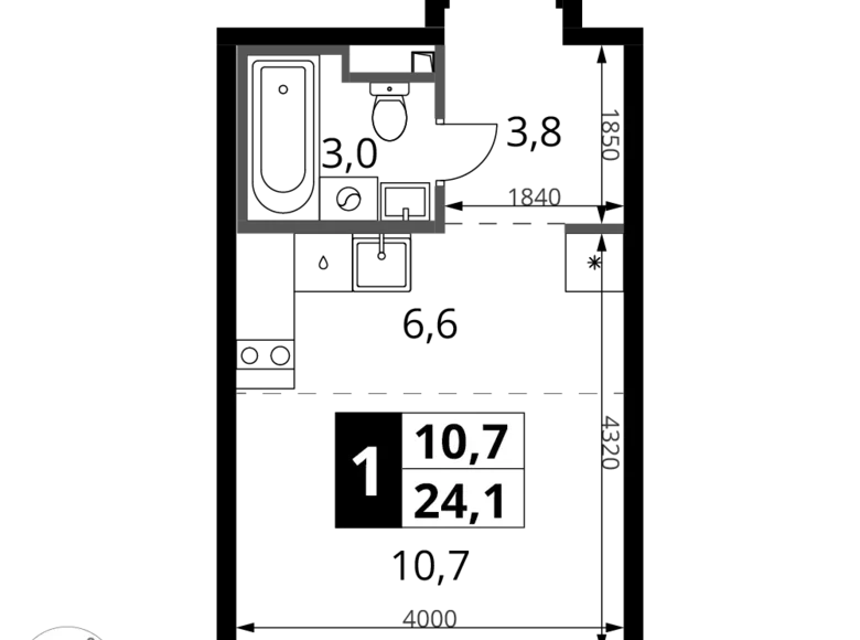 1 room studio apartment 24 m² Sapronovo, Russia