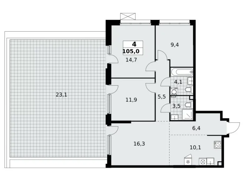 Квартира 4 комнаты 105 м² район Коммунарка, Россия