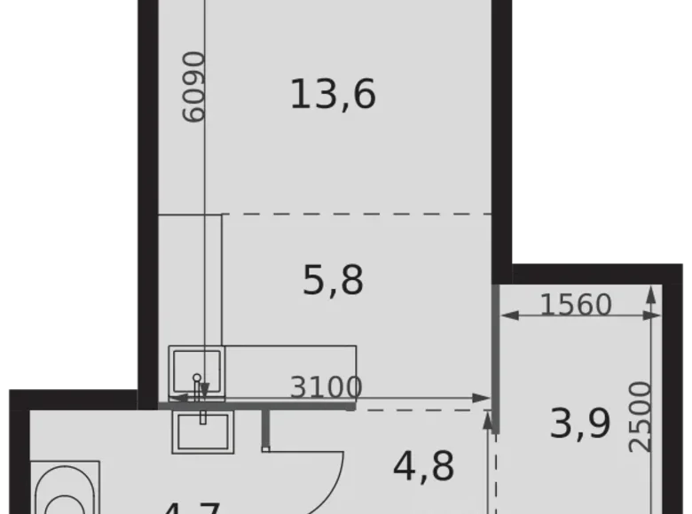 1 room studio apartment 33 m² Moscow, Russia
