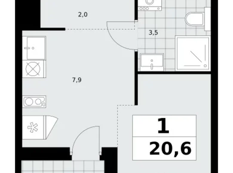Квартира 1 комната 21 м² район Коммунарка, Россия