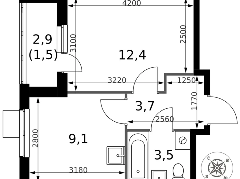 1 room apartment 30 m² Sapronovo, Russia