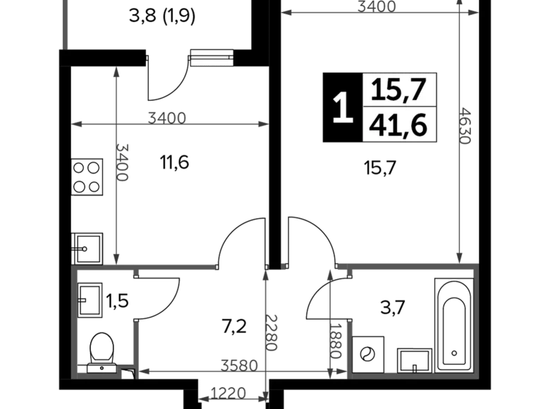 Appartement 1 chambre 43 m² Leninsky District, Russie