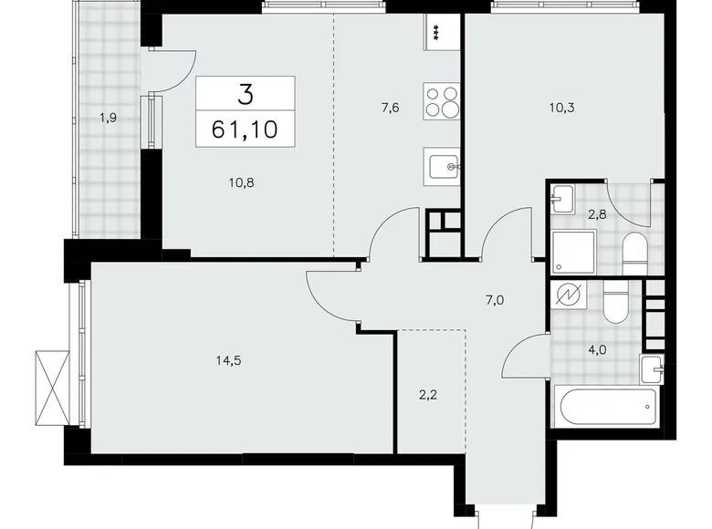 Apartamento 3 habitaciones 61 m² Kommunarka, Rusia
