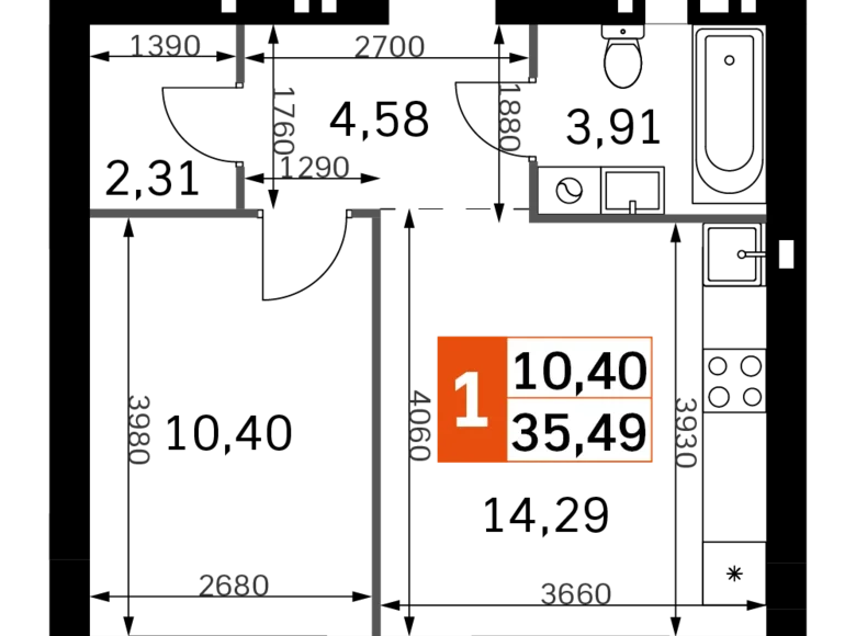 Wohnung 1 zimmer 35 m² Rajon Odinzowo, Russland