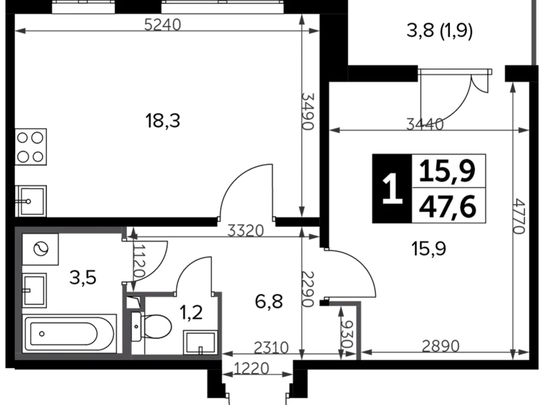 Apartamento 1 habitación 48 m² Leninsky District, Rusia