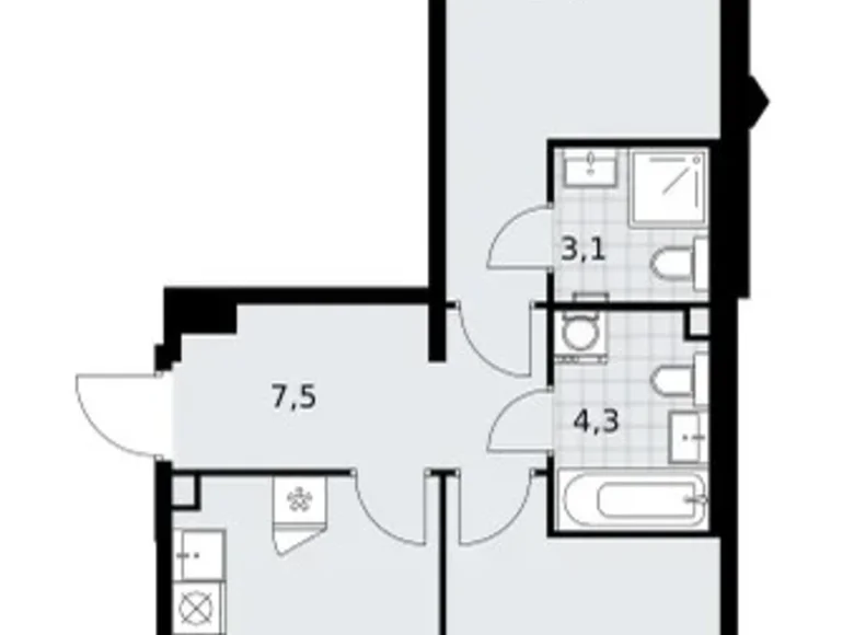 2 room apartment 59 m² Troitsk, Russia