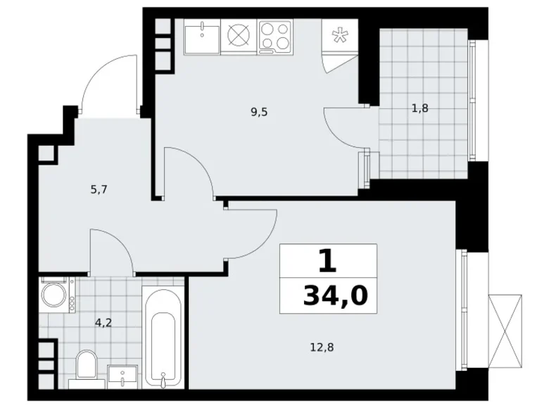 Appartement 1 chambre 34 m² Kommunarka, Russie