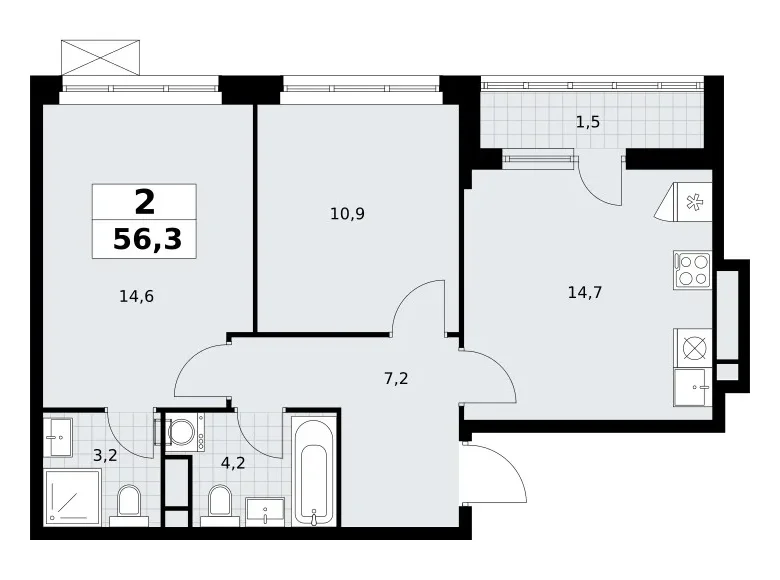 Wohnung 2 zimmer 56 m² Wnukowo, Russland