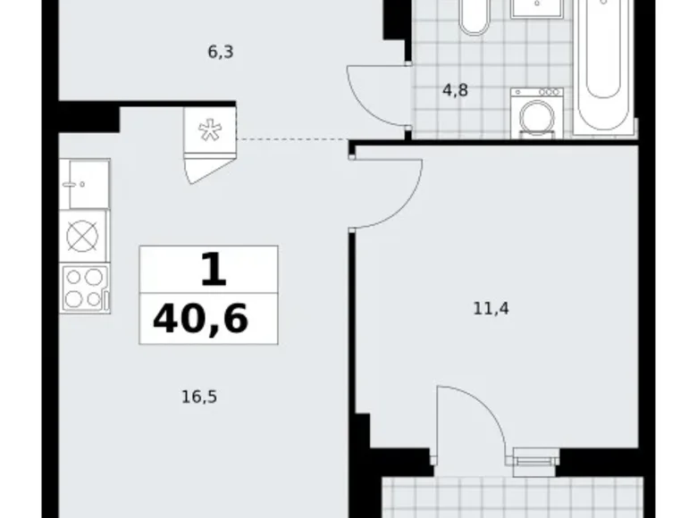 Mieszkanie 1 pokój 41 m² Troick, Rosja