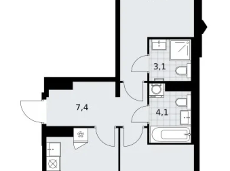 Mieszkanie 2 pokoi 59 m² Troick, Rosja