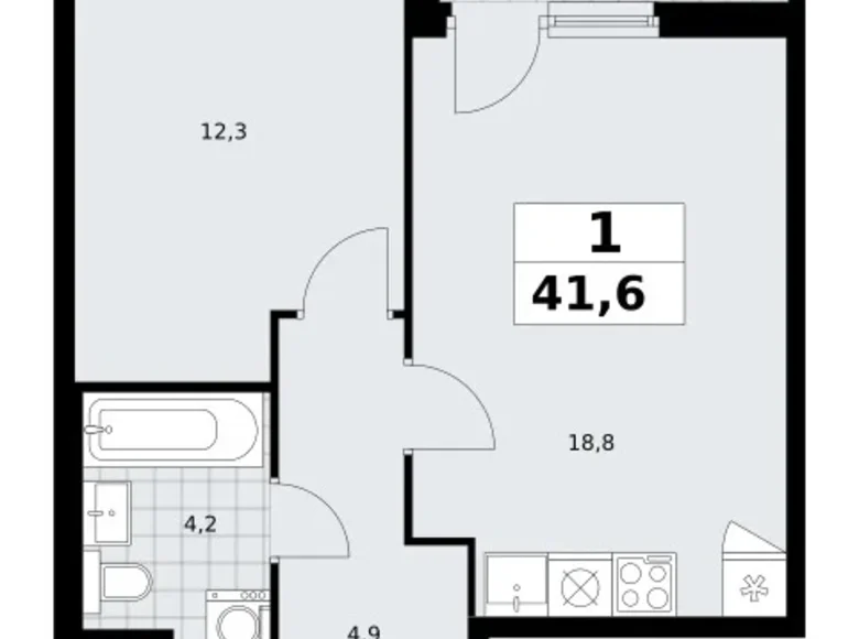 Wohnung 1 zimmer 42 m² Troizk, Russland
