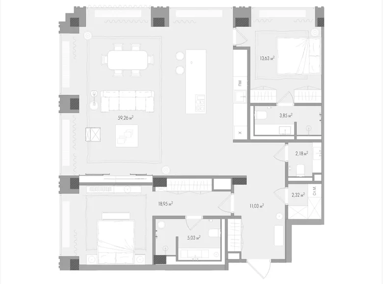 2 room apartment 120 m² Moscow, Russia