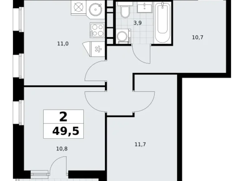 2 room apartment 50 m² Vnukovo, Russia