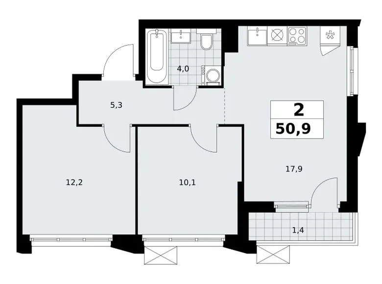 Wohnung 2 zimmer 51 m² Troizk, Russland