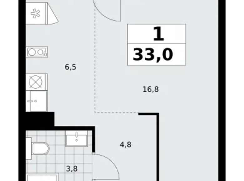 Apartamento 1 habitación 33 m² Troitsk, Rusia