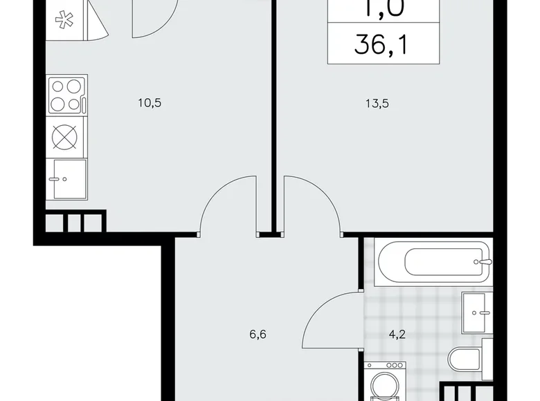 1 room apartment 36 m² Kommunarka, Russia