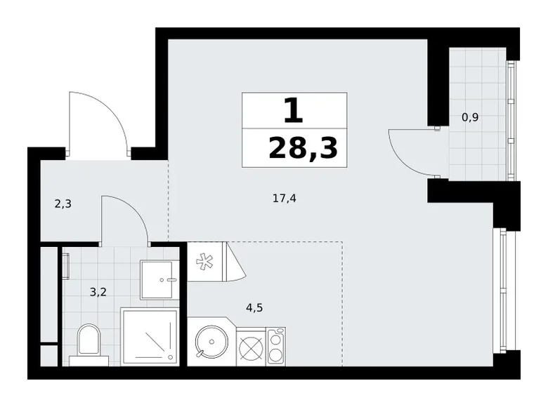 Wohnung 1 zimmer 28 m² Wnukowo, Russland